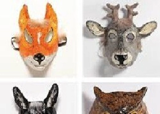 Clay mask of a fox, deer, and more