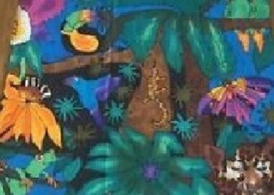 Jungle animals on a silk canvas